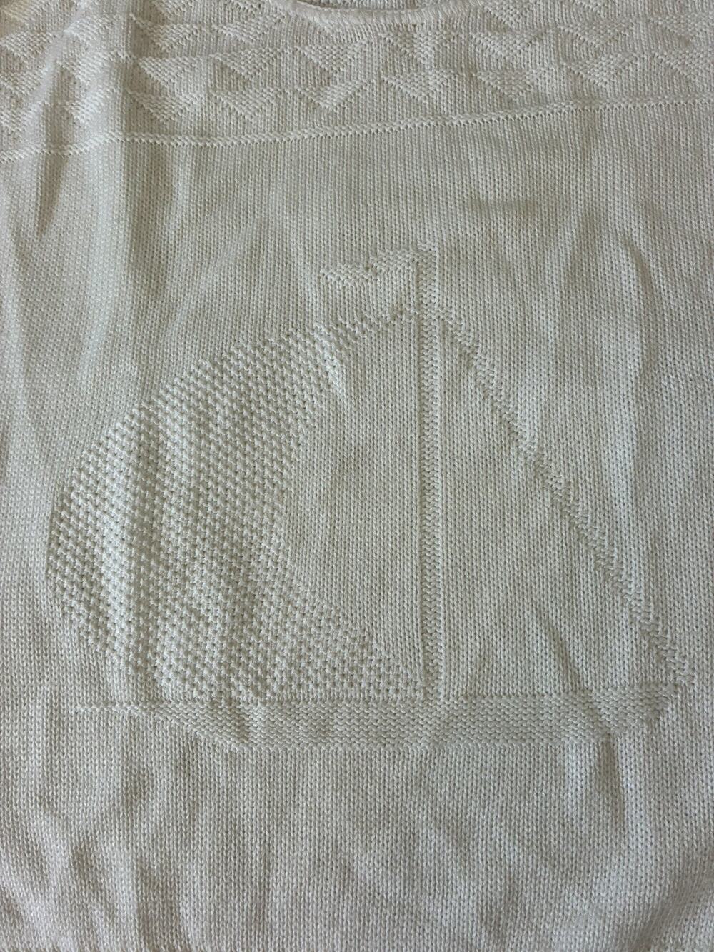 Vtg White Sweater Bazaar Sailboat Sleeveless Acrylic Shirt USA Blouse Top Small